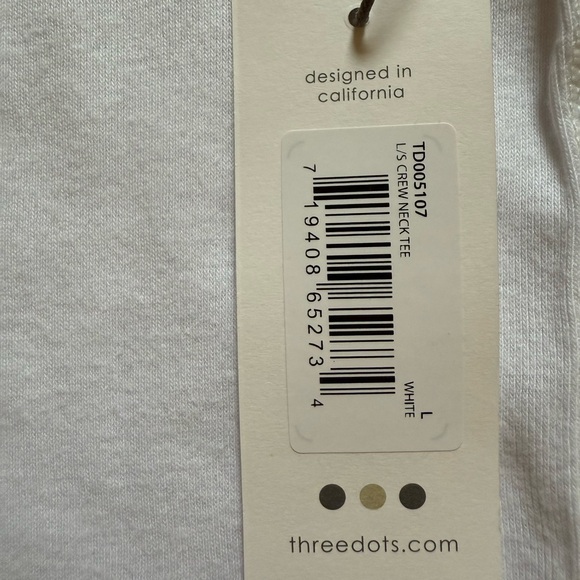 Three Dots Women Sz L Solid White Long Sleeve Top Cotton Round Neck Pullover New - Picture 11 of 13